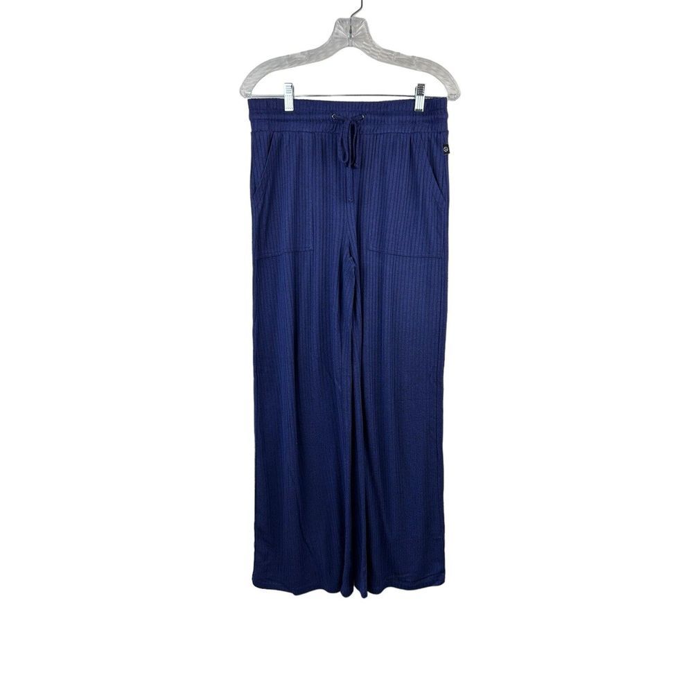 Bally Size M Wide Leg Ribbed Blue Drawstring PJ Lounge Pant with Pockets